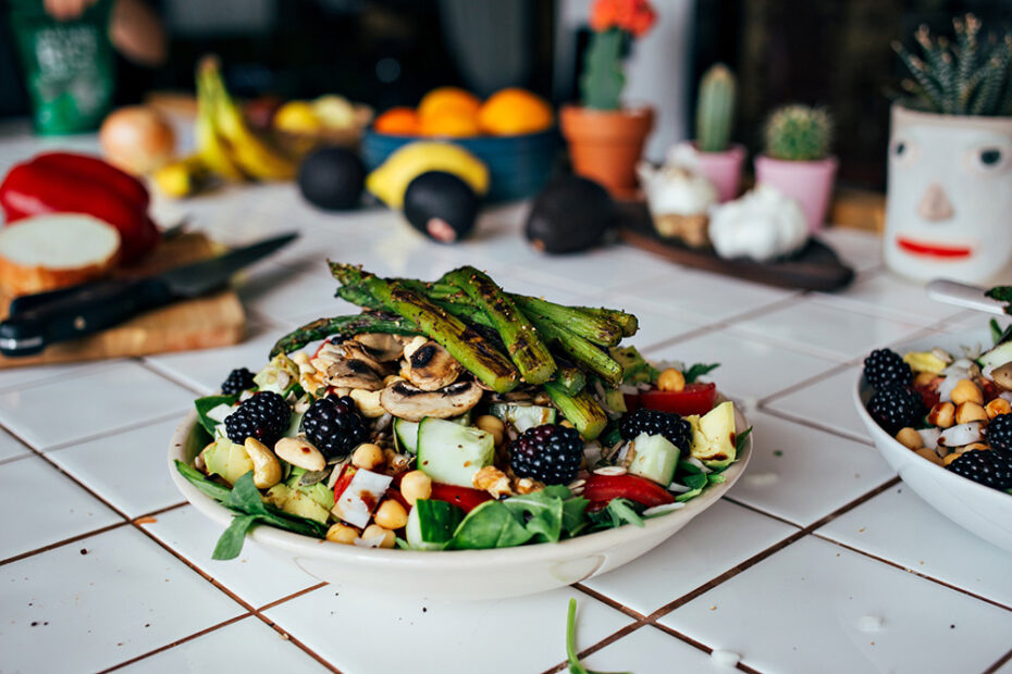 Grilled Veggie & Chickpea Salad with Berries and Seeds