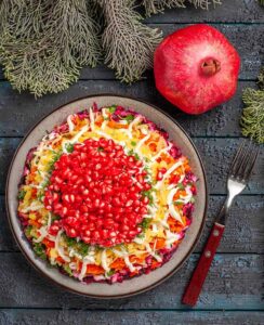 Layered Vegetable Salad with Pomegranate